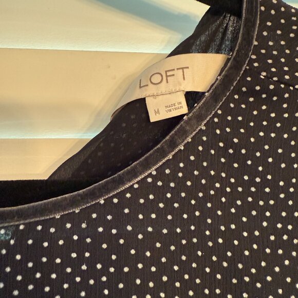 Loft Dotted Velvet Trim Peplum Blouse (Size: M) - Picture 4 of 5